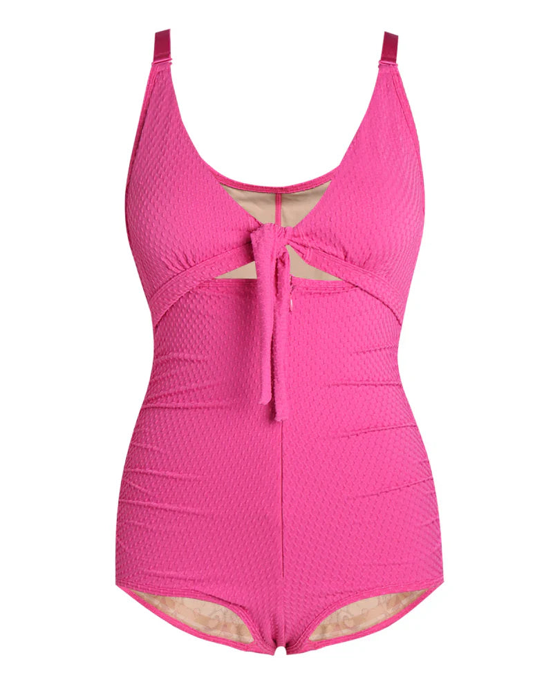 Women's Tummy Control Swimsuit Cut-Out Knot Front Push Up Built-in Shapewear Swimsuit