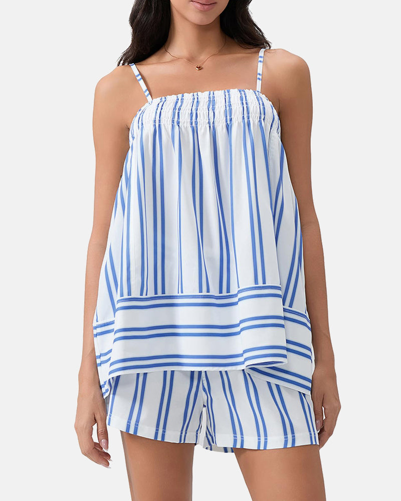 Women's Breathable Striped Camisole Shorts Set for Summer Adventures
