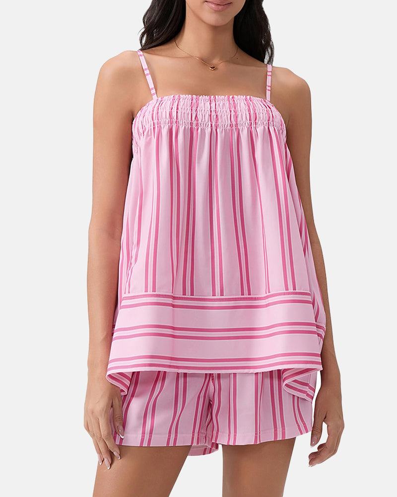 Women's Breathable Striped Camisole Shorts Set for Summer Adventures