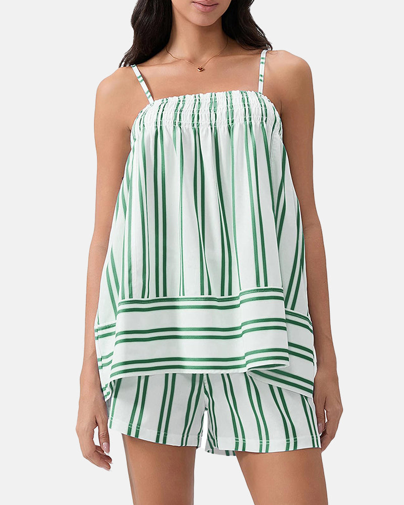 Women's Breathable Striped Camisole Shorts Set for Summer Adventures