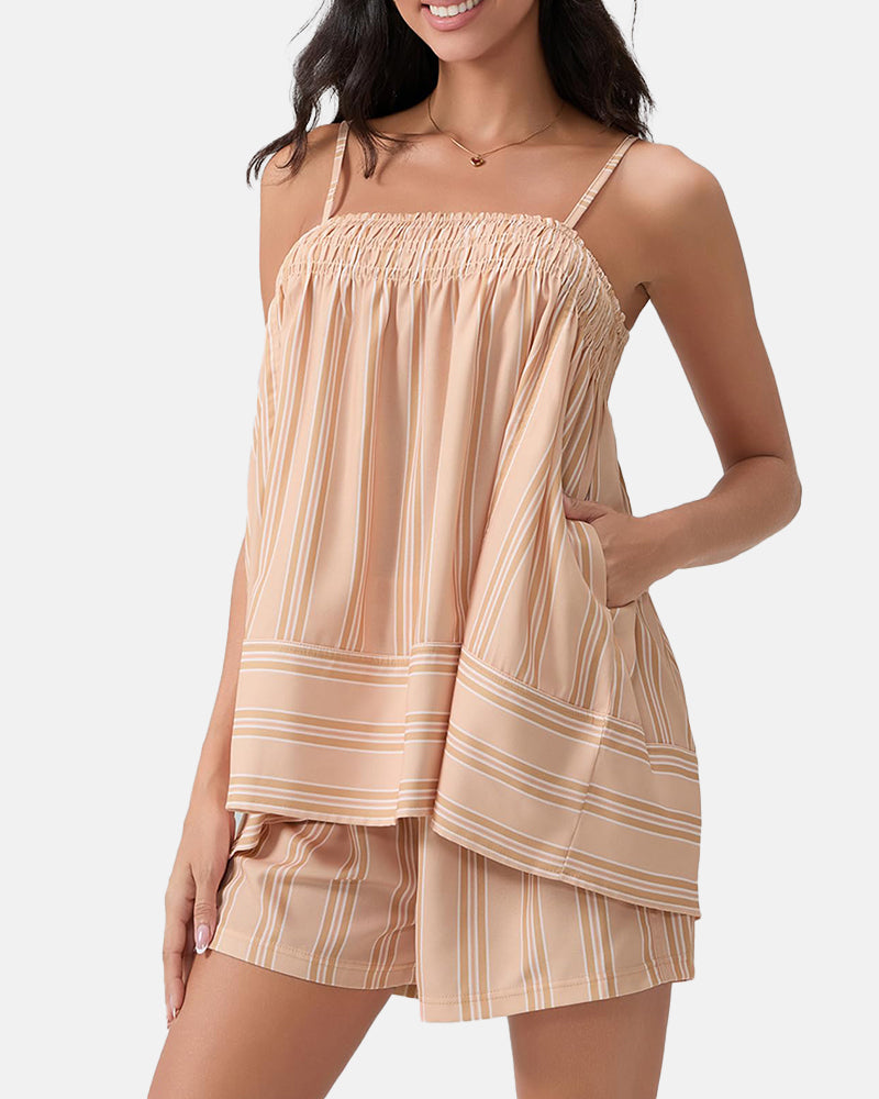 Women's Breathable Striped Camisole Shorts Set for Summer Adventures