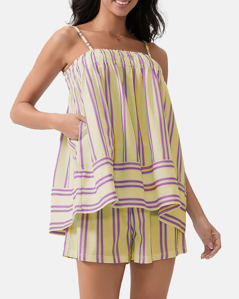 Women's Breathable Striped Camisole Shorts Set for Summer Adventures