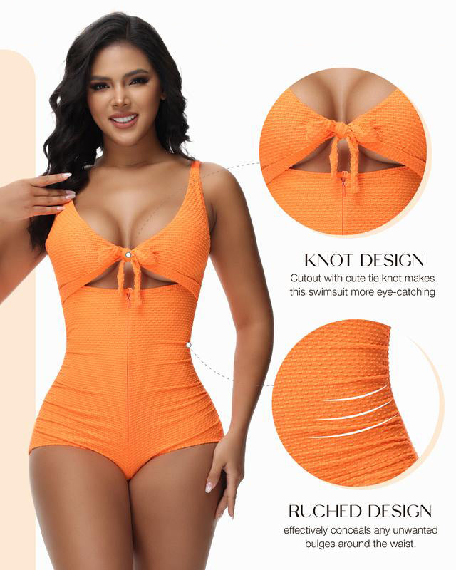 Women's Tummy Control Swimsuit Cut-Out Knot Front Push Up Built-in Shapewear Swimsuit