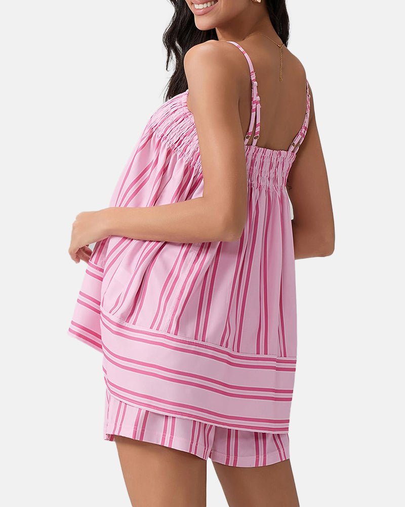 Women's Breathable Striped Camisole Shorts Set for Summer Adventures