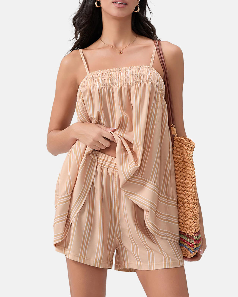 Women's Breathable Striped Camisole Shorts Set for Summer Adventures