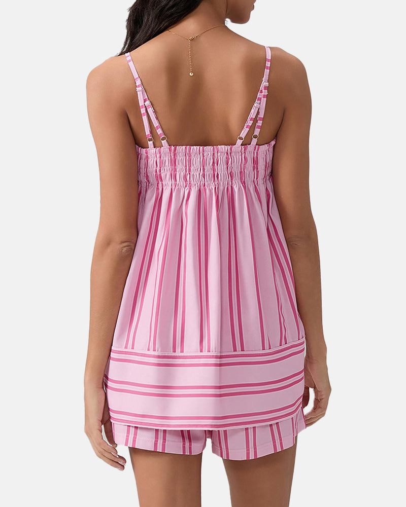 Women's Breathable Striped Camisole Shorts Set for Summer Adventures