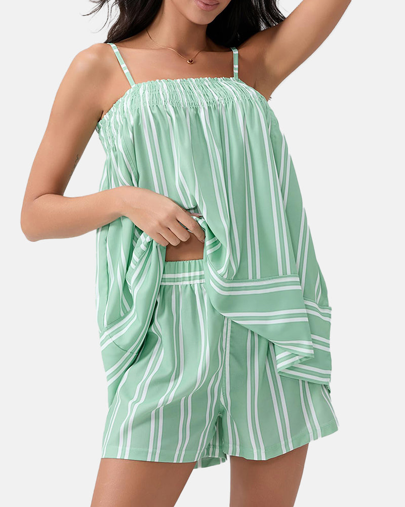 Women's Breathable Striped Camisole Shorts Set for Summer Adventures
