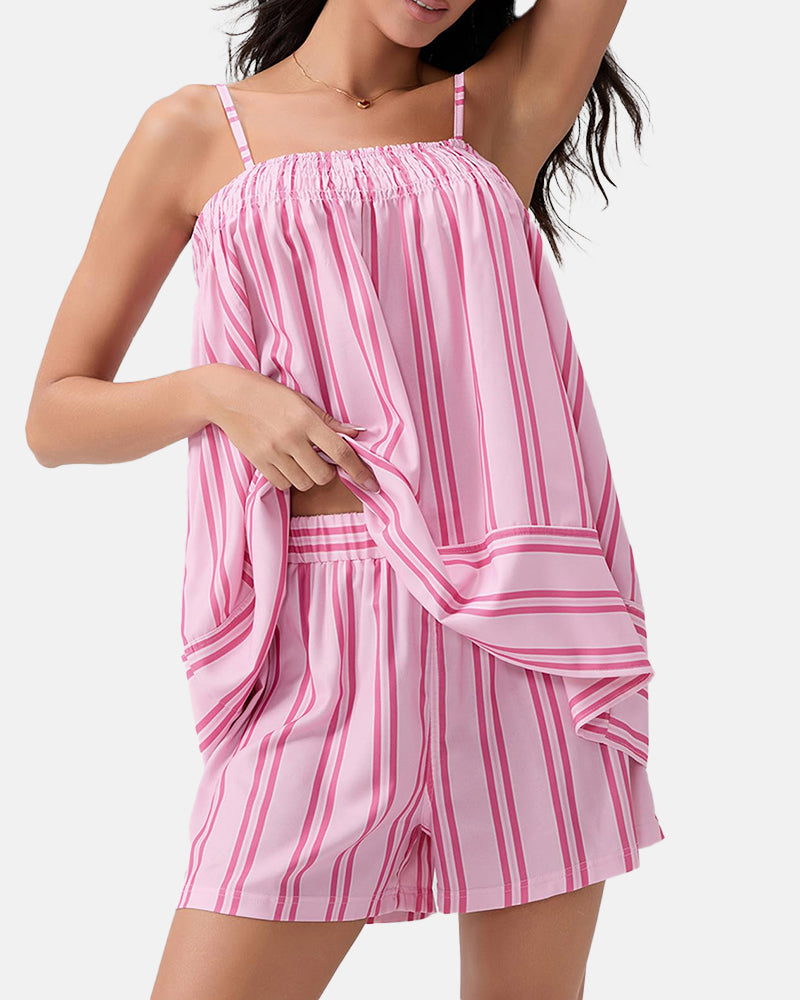 Women's Breathable Striped Camisole Shorts Set for Summer Adventures