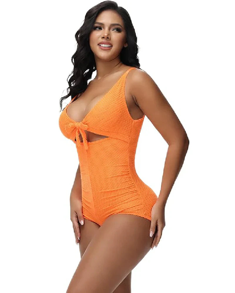 Women's Tummy Control Swimsuit Cut-Out Knot Front Push Up Built-in Shapewear Swimsuit