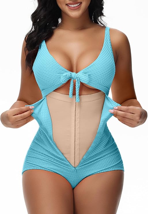 Women's Tummy Control Swimsuit Cut-Out Knot Front Push Up Built-in Shapewear Swimsuit