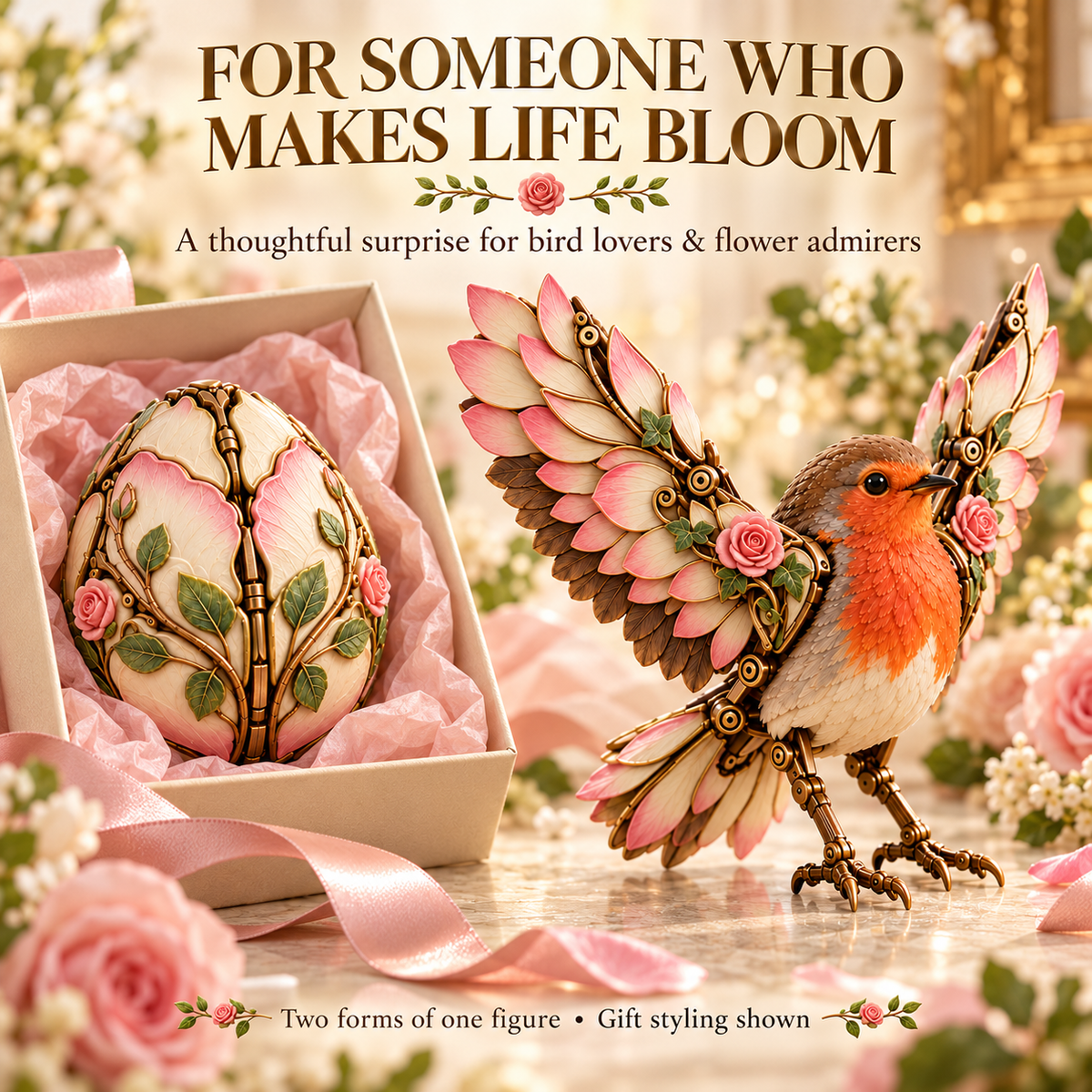 πΉπ¦ Rosewing Robin β 2-in-1 Rose Egg to Mechanical Bird Transforming Figure