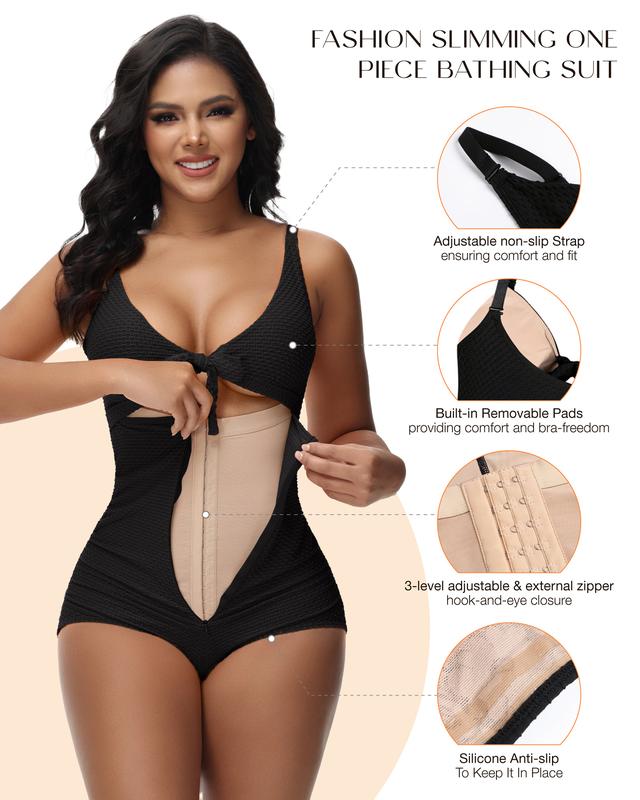 Women's Tummy Control Swimsuit Cut-Out Knot Front Push Up Built-in Shapewear Swimsuit