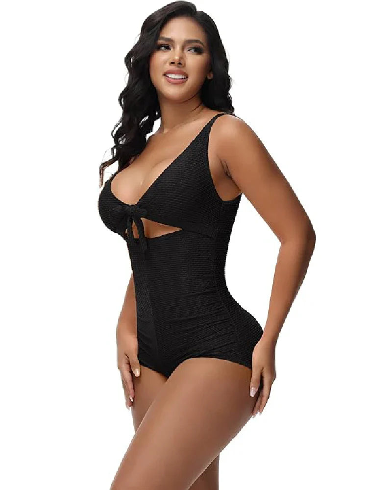 Women's Tummy Control Swimsuit Cut-Out Knot Front Push Up Built-in Shapewear Swimsuit