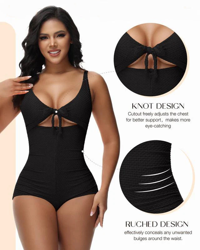 Women's Tummy Control Swimsuit Cut-Out Knot Front Push Up Built-in Shapewear Swimsuit
