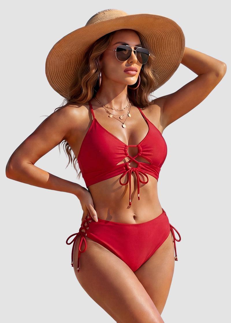 Tie-Front Push-Up High-Waisted Bikini Set