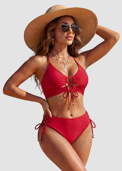 Tie-Front Push-Up High-Waisted Bikini Set