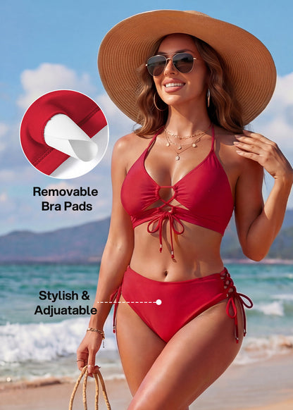 Tie-Front Push-Up High-Waisted Bikini Set
