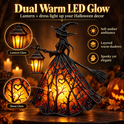 🧙‍♀️ Lighted Gothic Witch Lantern, Warm LED Halloween Table Decor Figurine