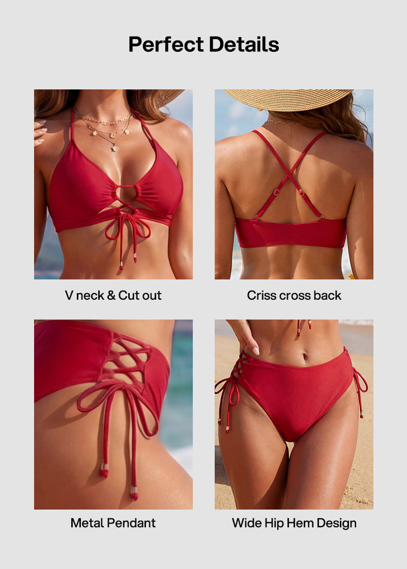 Tie-Front Push-Up High-Waisted Bikini Set