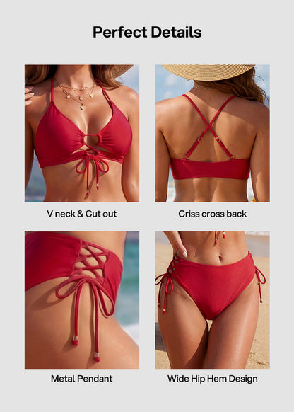 Tie-Front Push-Up High-Waisted Bikini Set