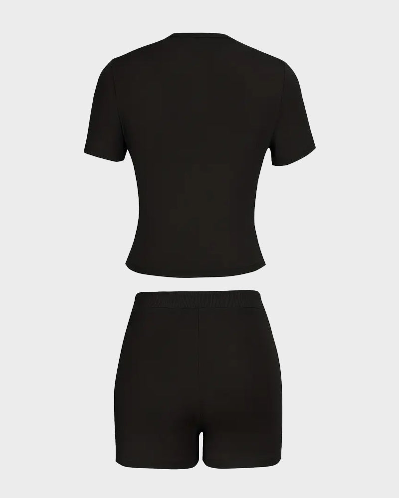 Solid Color Round Neck Casual Two-Piece Set