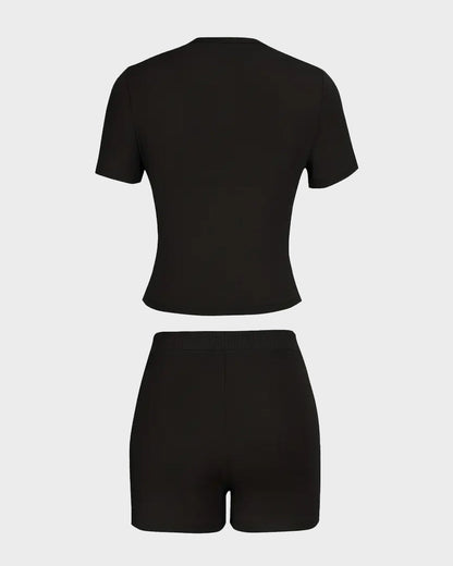 Solid Color Round Neck Casual Two-Piece Set