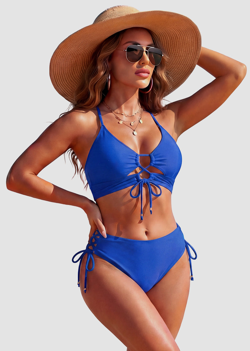 Tie-Front Push-Up High-Waisted Bikini Set