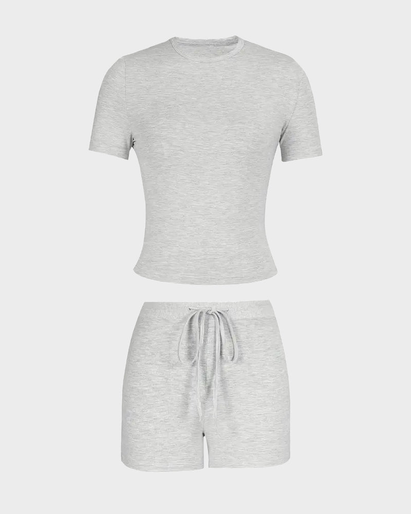 Solid Color Round Neck Casual Two-Piece Set
