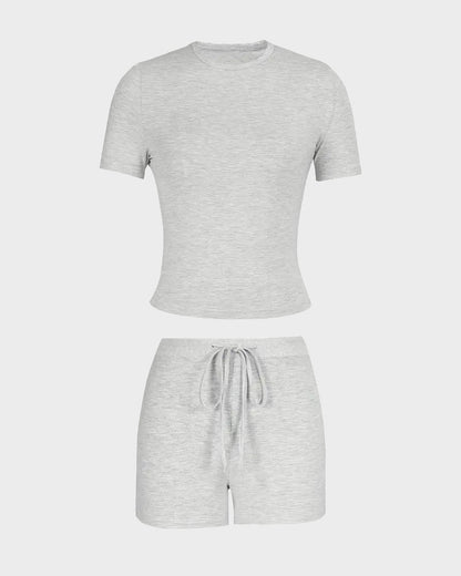 Solid Color Round Neck Casual Two-Piece Set