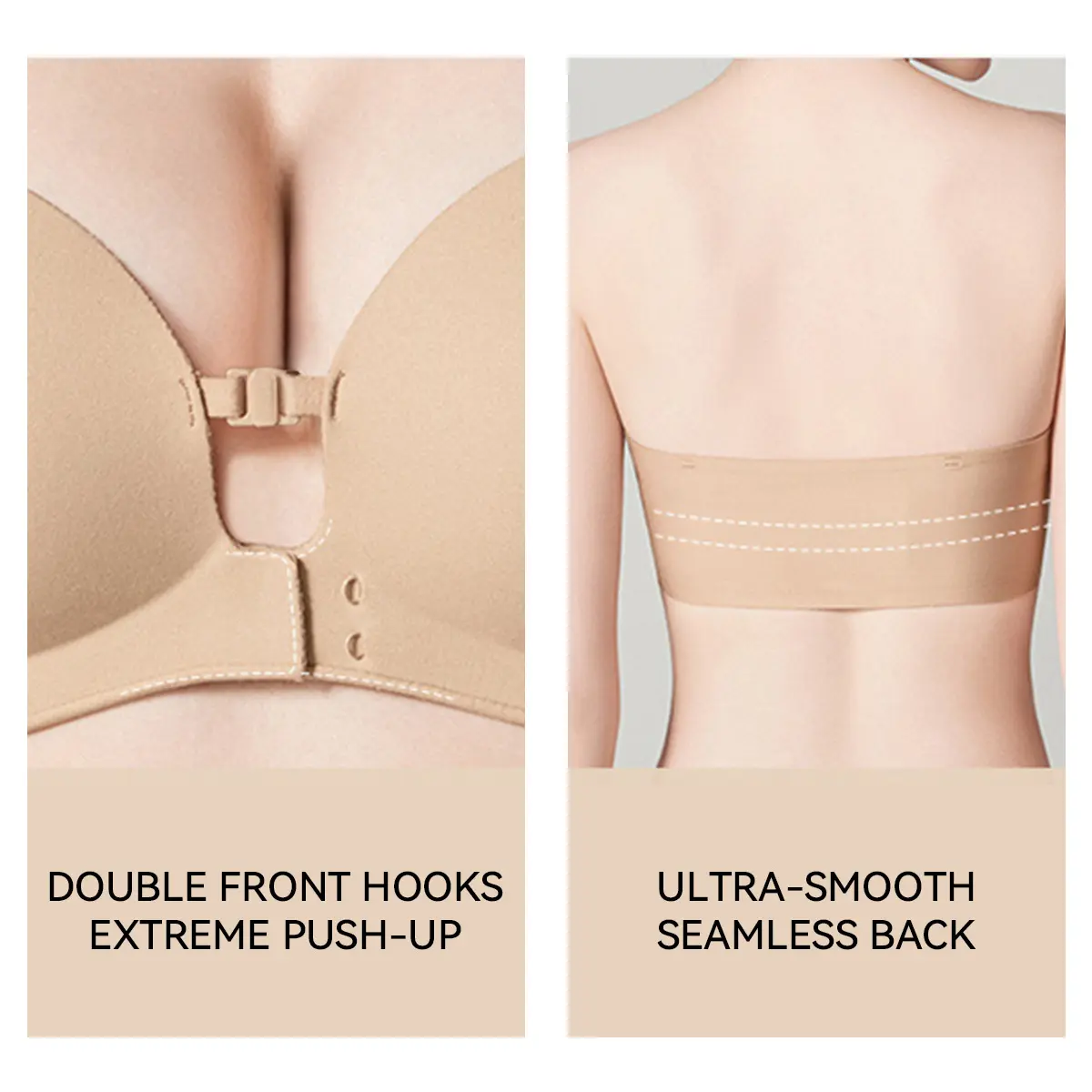 Strapless Front Closure Wireless Padded Non Slip Jelly Tube Bra