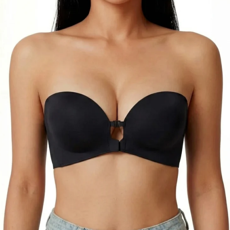 Strapless Front Closure Wireless Padded Non Slip Jelly Tube Bra