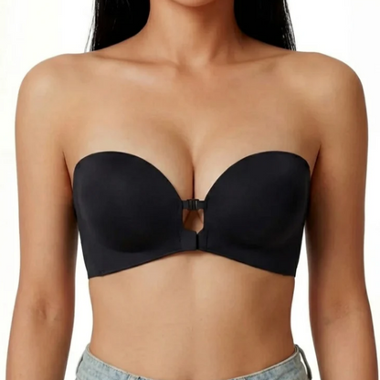 Strapless Front Closure Wireless Padded Non Slip Jelly Tube Bra
