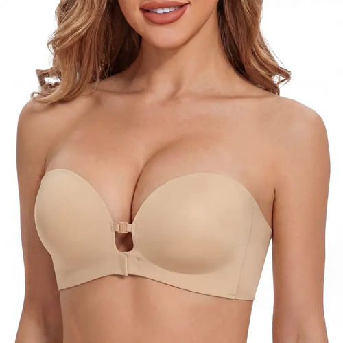Strapless Front Closure Wireless Padded Non Slip Jelly Tube Bra