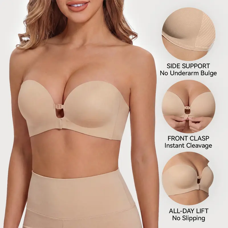Strapless Front Closure Wireless Padded Non Slip Jelly Tube Bra