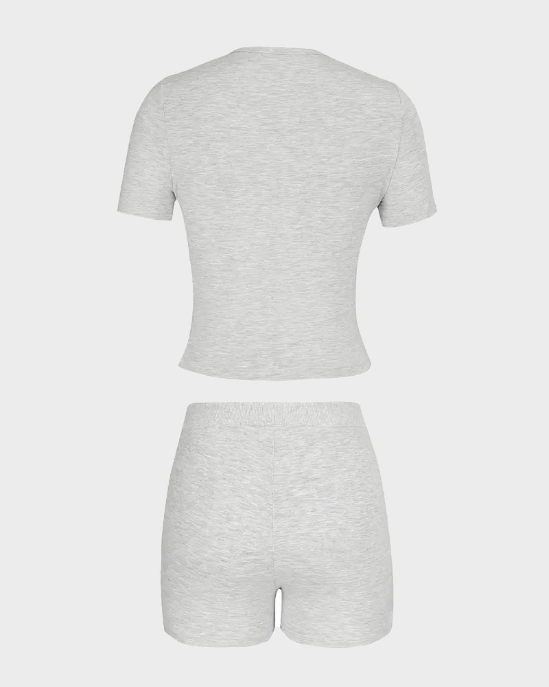 Solid Color Round Neck Casual Two-Piece Set