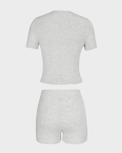Solid Color Round Neck Casual Two-Piece Set