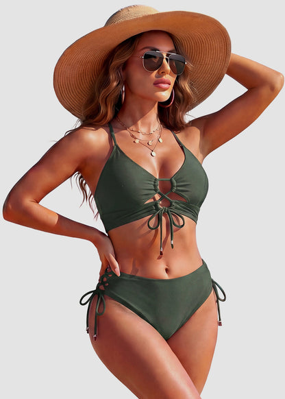 Tie-Front Push-Up High-Waisted Bikini Set