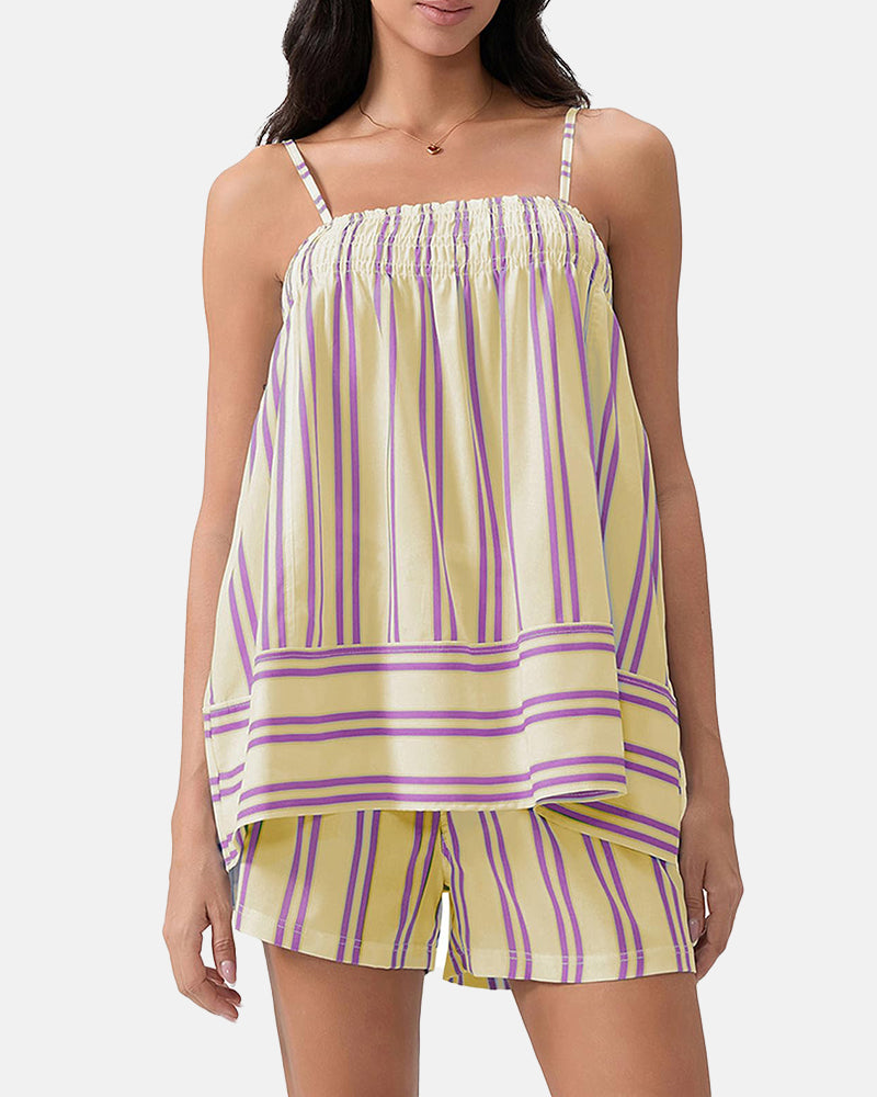 Women's Breathable Striped Camisole Shorts Set for Summer Adventures