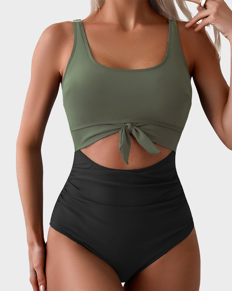Ruched Tie-Knot Tummy Control One-Piece Swimsuit