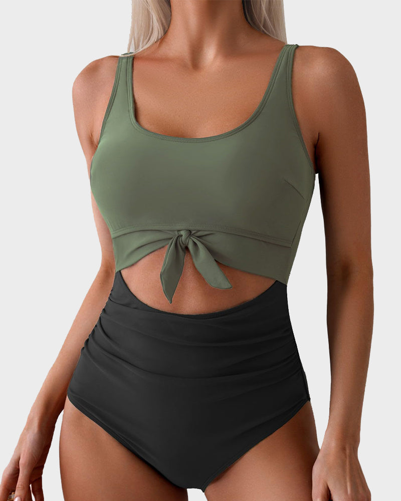 Ruched Tie-Knot Tummy Control One-Piece Swimsuit