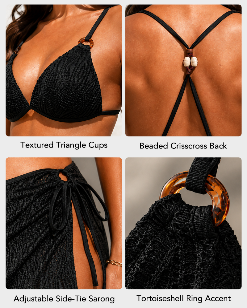 Women 3-in-1 Bikini Swimwear Set Adjustable Soft Cup Bathing Suit