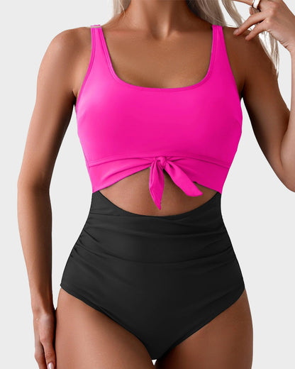 Ruched Tie-Knot Tummy Control One-Piece Swimsuit