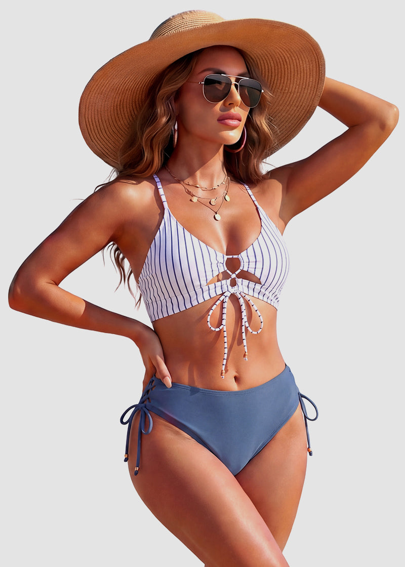 Tie-Front Push-Up High-Waisted Bikini Set