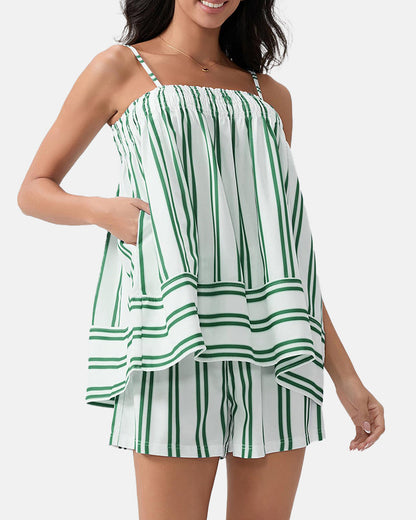 Women's Breathable Striped Camisole Shorts Set for Summer Adventures