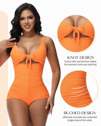 Women's Tummy Control Swimsuit Cut-Out Knot Front Push Up Built-in Shapewear Swimsuit