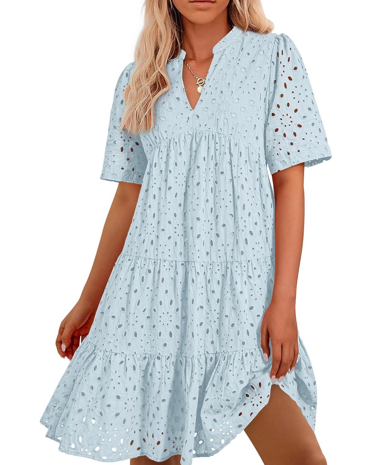 ⏰2025 Hot Sale -Women's Elegant Hollow Out Lace Ruffle Casual Mini Dress