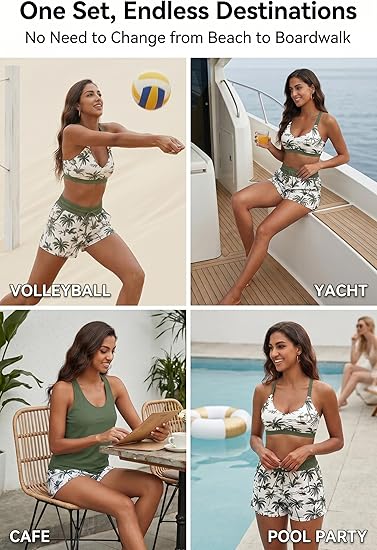 Women's 3-Piece Tankini Swimsuit Set with Shorts