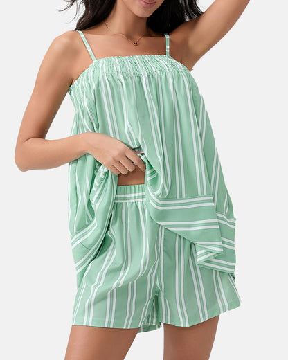 Women's Breathable Striped Camisole Shorts Set for Summer Adventures