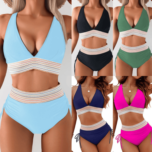 High Waisted Tummy Control Color Block Bikini Sets