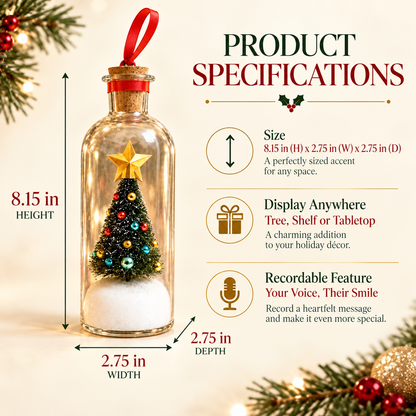 🎄 Recordable Glass Bottle Christmas Ornament, 8in Voice Recording Keepsake, Snowy Tree Scene